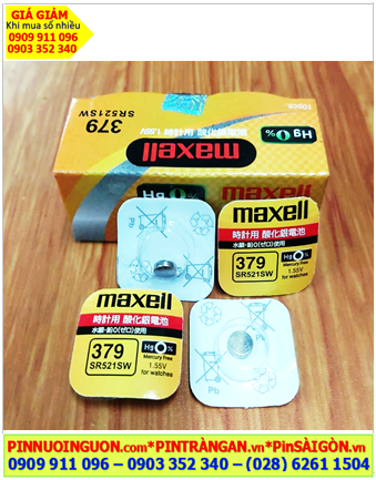 Maxell SR521SW _Pin 379; Pin đồng hồ 1.55v Silver Oxide Maxell SR521SW _Pin 379 (Japan) _Vỉ 1viên